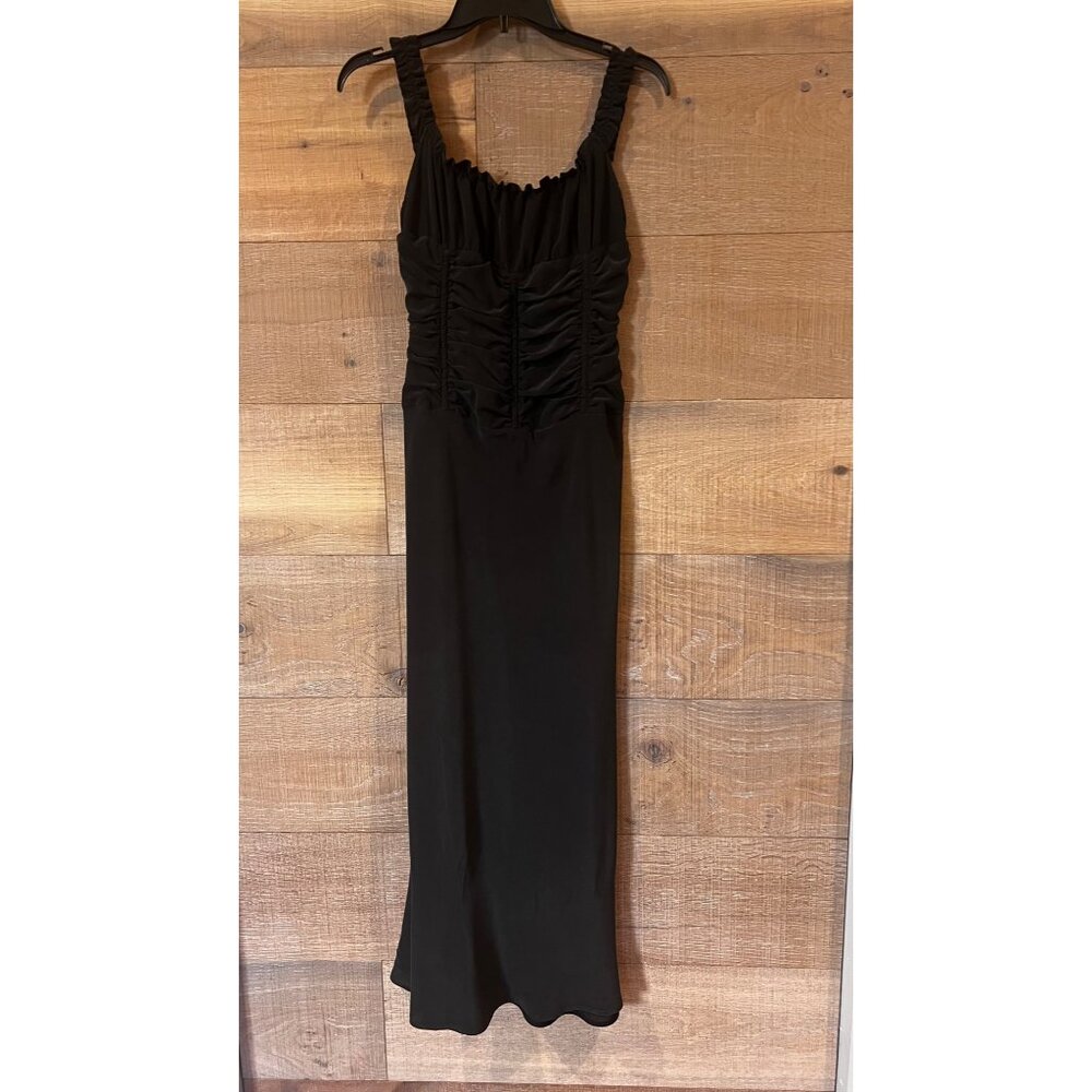 STAUD Nic Ruched Sleeveless black Silk Maxi Dress SIZE 4 - Picture 3 of 9